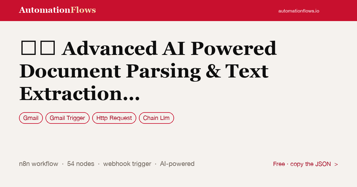 AI Document Parsing from Gmail Emails — n8n workflow card showing Gmail, Gmail Trigger, HTTP Request integration