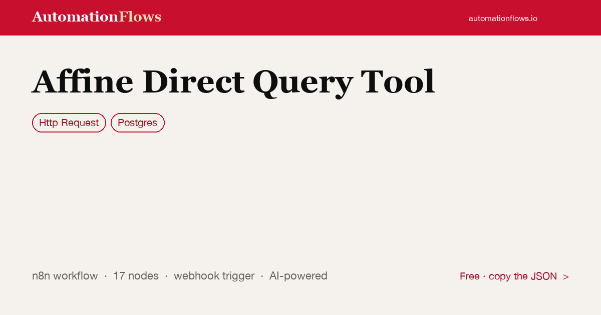 Affine Semantic Search with Postgres — n8n workflow card showing HTTP Request, Postgres integration