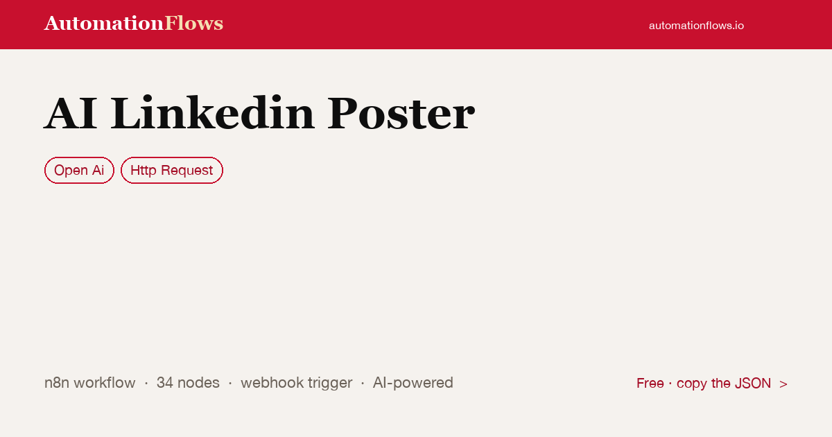 AI Linkedin Poster — n8n workflow card showing OpenAI, HTTP Request integration