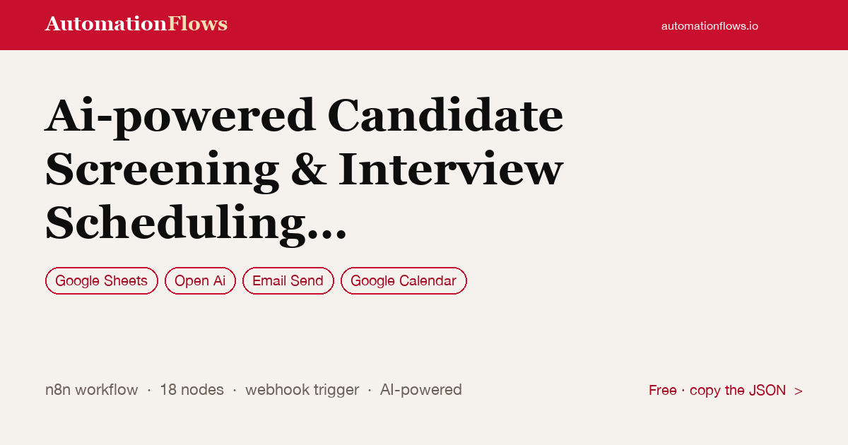 Ai-powered Candidate Screening & Interview Scheduling with Openai Gpt &… — n8n workflow card showing Google Sheets, OpenAI, Email Send integration