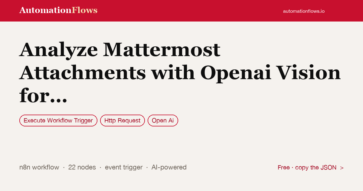 Analyze Mattermost Attachments with Openai Vision for AI Agents — n8n workflow card showing Execute Workflow Trigger, HTTP Request, OpenAI integration