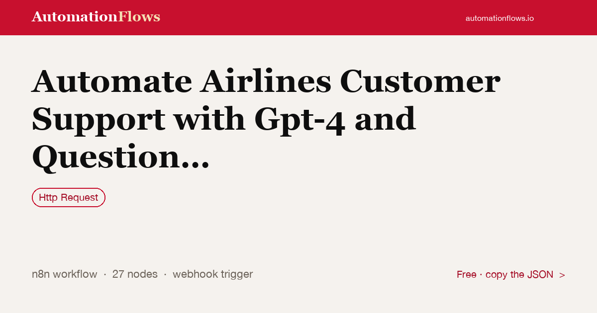 Automate Airlines Customer Support with Gpt-4 and Question Classification — n8n workflow card showing HTTP Request integration