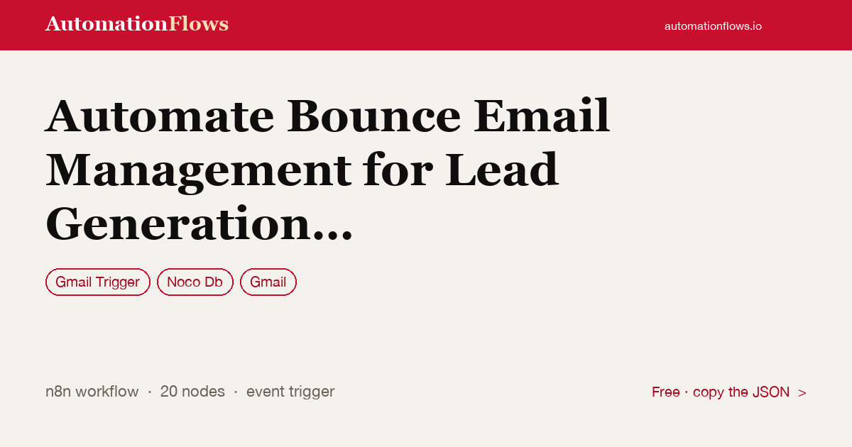 Automate Bounce Email Management for Lead Generation with Gmail and Nocodb — n8n workflow card showing Gmail Trigger, Noco Db, Gmail integration