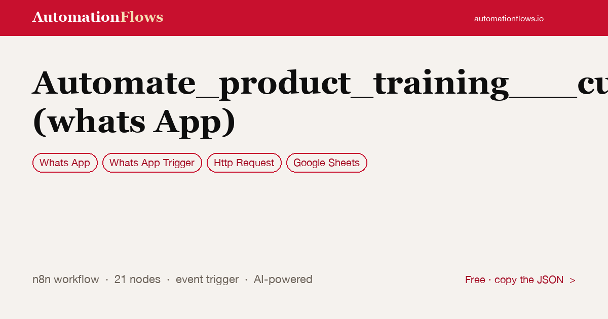 Automate_product_training___customer_support_via_whatsapp__gpt_4___google_she… — n8n workflow card showing WhatsApp, WhatsApp Trigger, HTTP Request integration