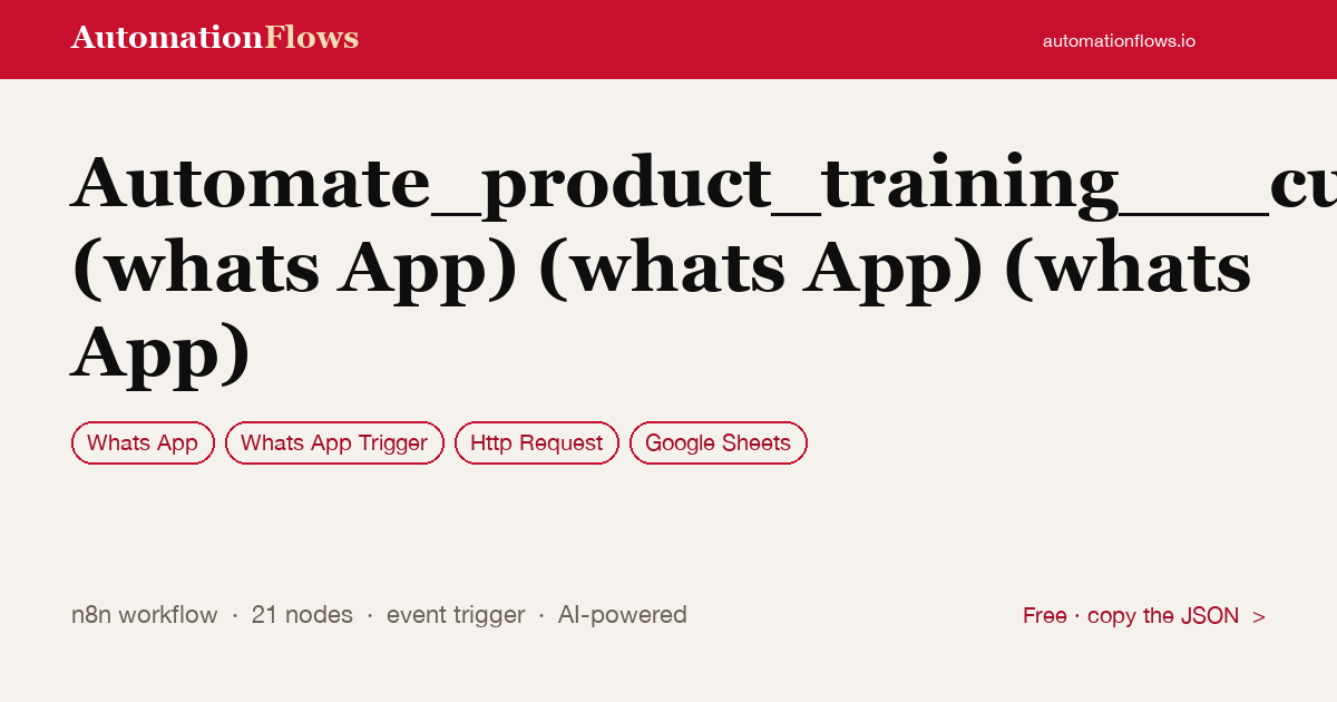 Automate_product_training___customer_support_via_whatsapp__gpt_4___google_she… — n8n workflow card showing WhatsApp, WhatsApp Trigger, HTTP Request integration