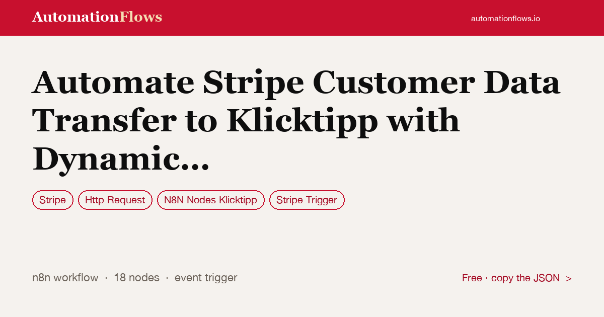 Automate Stripe Customer Data Transfer to Klicktipp with Dynamic Tagging Logic — n8n workflow card showing Stripe, HTTP Request, N8N Nodes Klicktipp integration