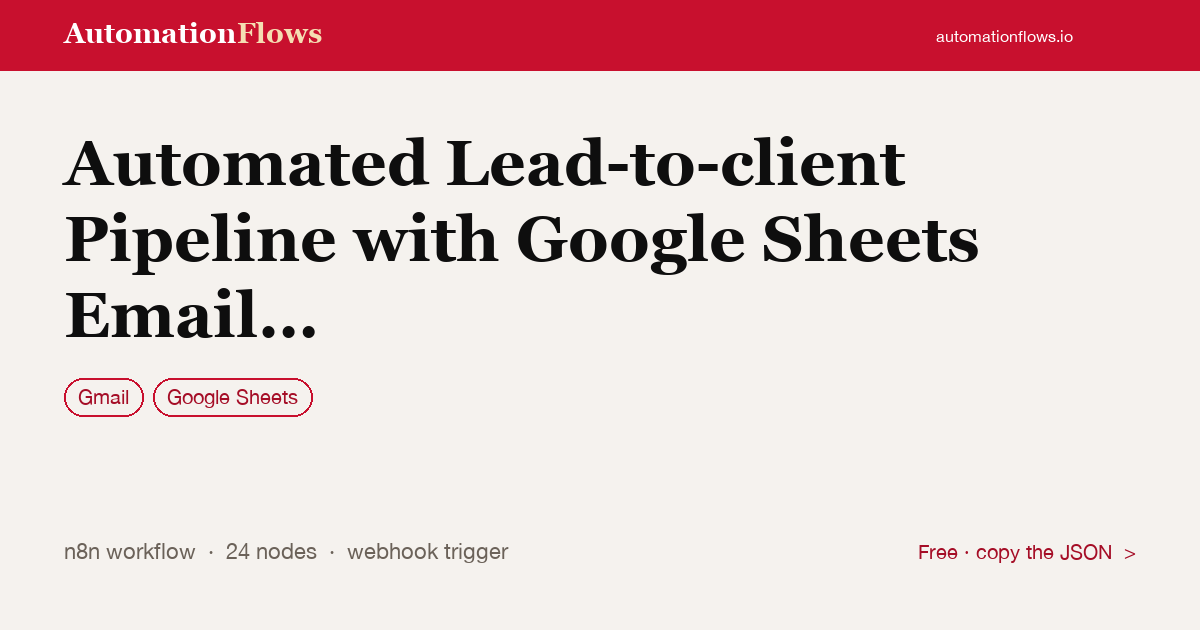 Automated Lead-to-client Pipeline with Google Sheets Email Notifications &… — n8n workflow card showing Gmail, Google Sheets integration