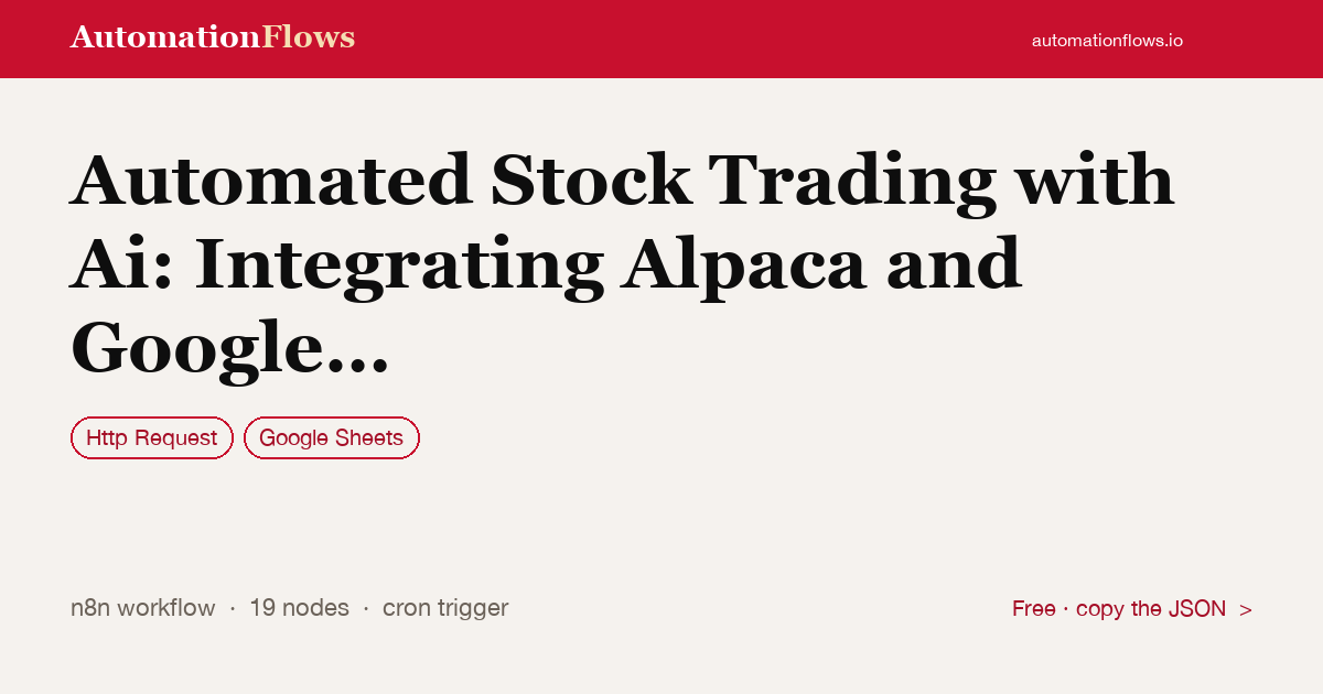 Alpaca AI Stock Trading with Google Sheets — n8n workflow card showing HTTP Request, Google Sheets integration