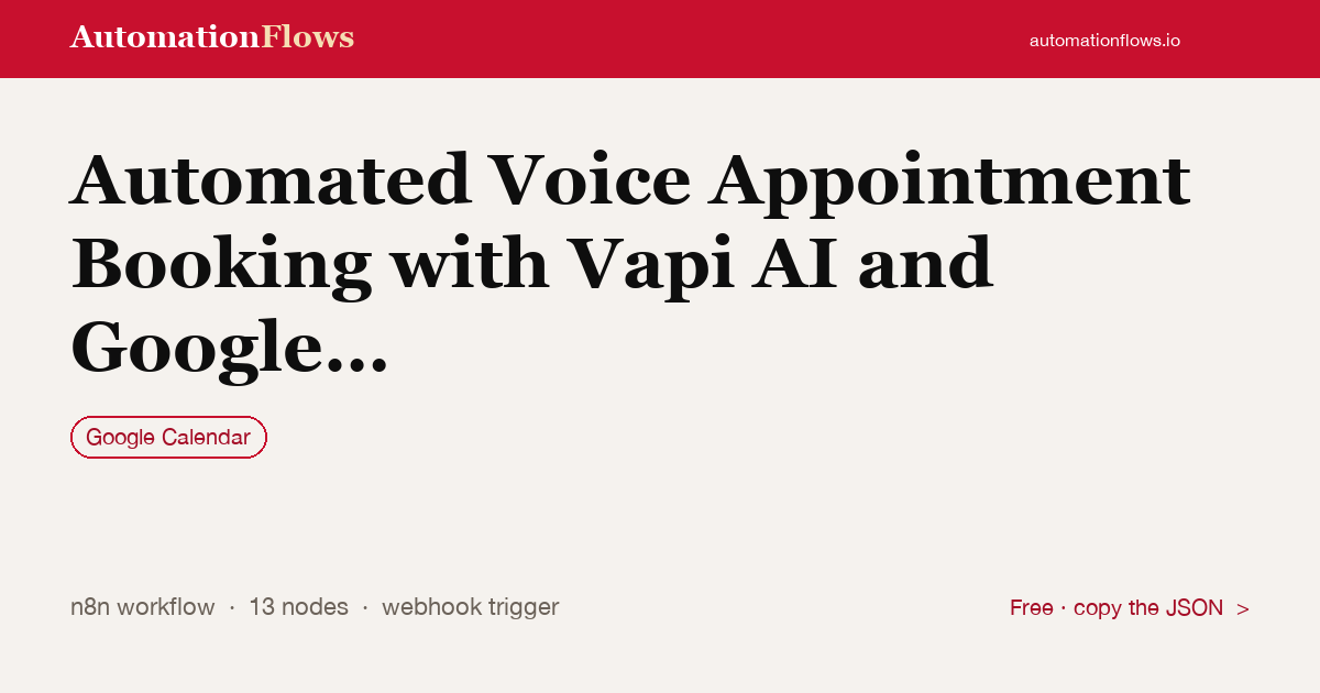 Automated Voice Appointment Booking with Vapi AI and Google Calendar — n8n workflow card showing Google Calendar integration