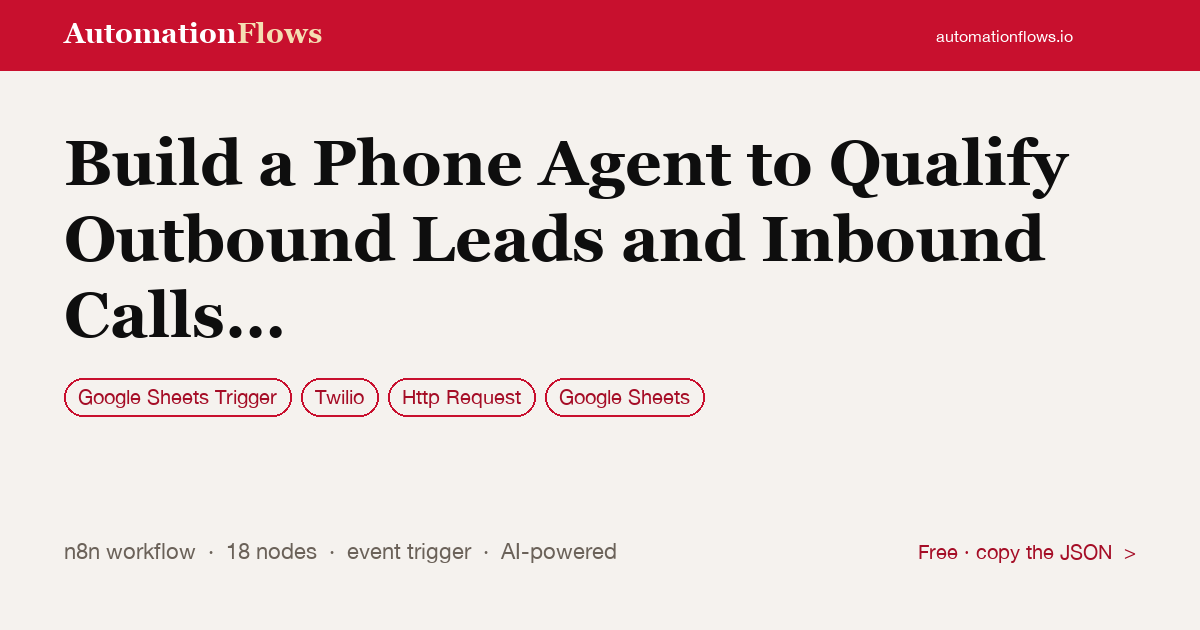 RetellAI Phone Agent for Lead Qualification — n8n workflow card showing Google Sheets Trigger, Twilio, HTTP Request integration