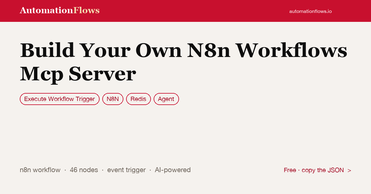 Build MCP Server for n8n Workflows — n8n workflow card showing Execute Workflow Trigger, n8n, Redis integration