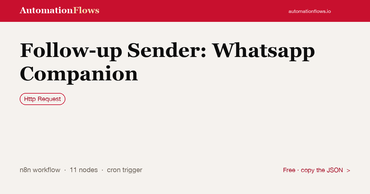 Follow-up Sender: Whatsapp Companion — n8n workflow card showing HTTP Request integration