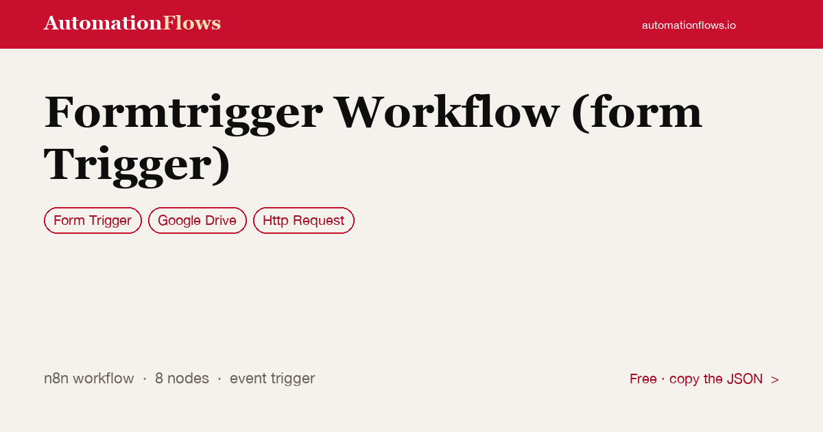 Formtrigger Workflow (form Trigger) — n8n workflow card showing Form Trigger, Google Drive, HTTP Request integration