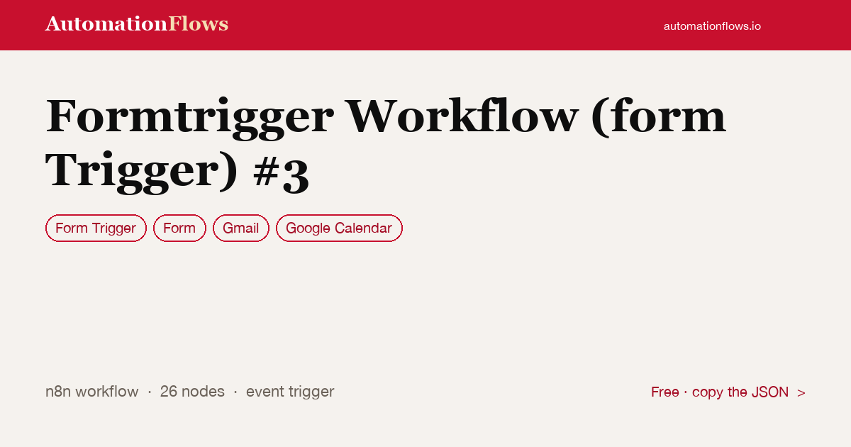 Formtrigger Workflow (form Trigger) #3 — n8n workflow card showing Form Trigger, Form, Gmail integration