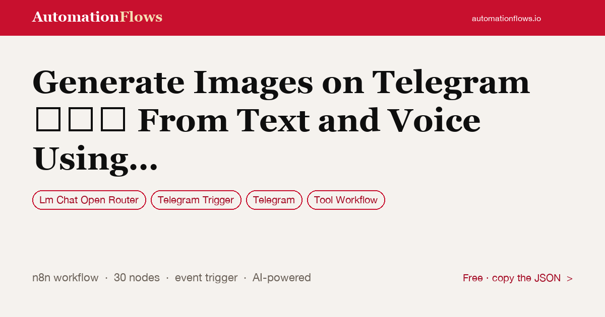 Generate Images on Telegram From Text and Voice Using Grok Imagine & Kie AI — n8n workflow card showing OpenRouter Chat, Telegram Trigger, Telegram integration