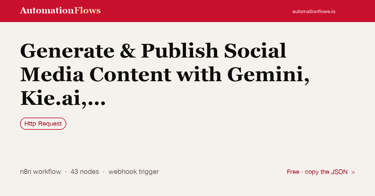 Generate & Publish Social Media Content with Gemini, Kie.ai, and Late API — n8n workflow card showing HTTP Request integration
