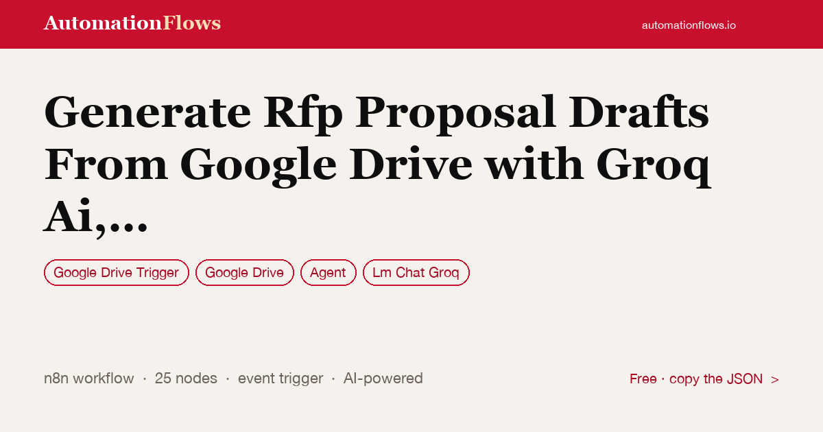 Generate Rfp Proposal Drafts From Google Drive with Groq Ai, Salesforce and… — n8n workflow card showing Google Drive Trigger, Google Drive, Agent integration