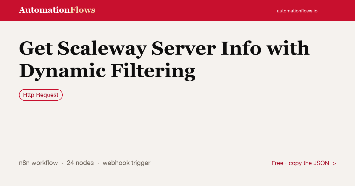 Get Scaleway Server Info with Dynamic Filtering — n8n workflow card showing HTTP Request integration