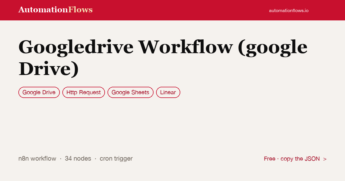 Googledrive Workflow (google Drive) — n8n workflow card showing Google Drive, HTTP Request, Google Sheets integration