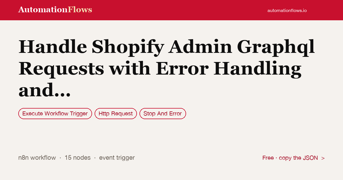 Handle Shopify Admin Graphql Requests with Error Handling and Retries — n8n workflow card showing Execute Workflow Trigger, HTTP Request, Stop And Error integration