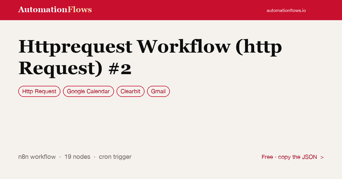 Httprequest Workflow (http Request) #2 — n8n workflow card showing HTTP Request, Google Calendar, Clearbit integration