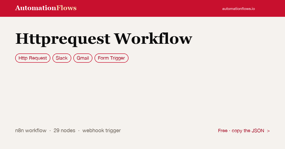 Httprequest Workflow — n8n workflow card showing HTTP Request, Slack, Gmail integration