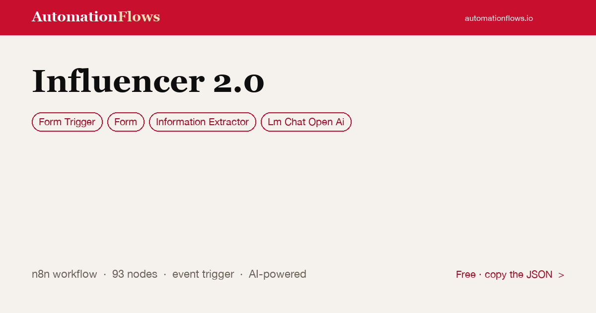 AI Influencer Onboarding with Form & OpenAI — n8n workflow card showing Form Trigger, Form, Information Extractor integration