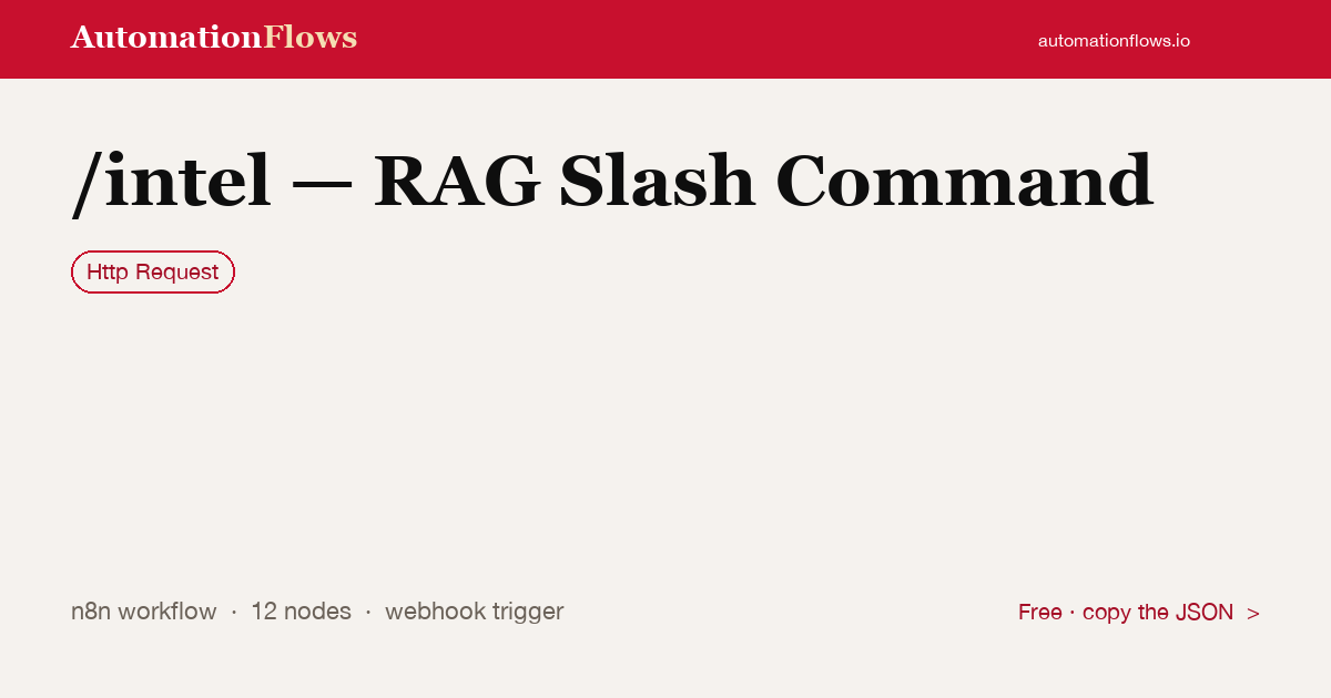 /intel — RAG Slash Command — n8n workflow card showing HTTP Request integration