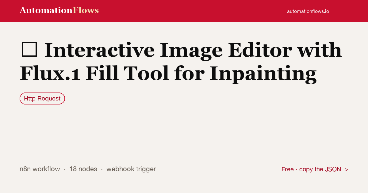 Interactive Image Editor with Flux.1 Fill — n8n workflow card showing HTTP Request integration