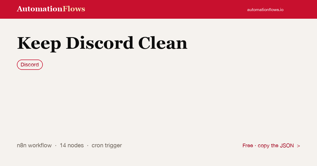 Automated Discord Channel Cleanup — n8n workflow card showing Discord integration