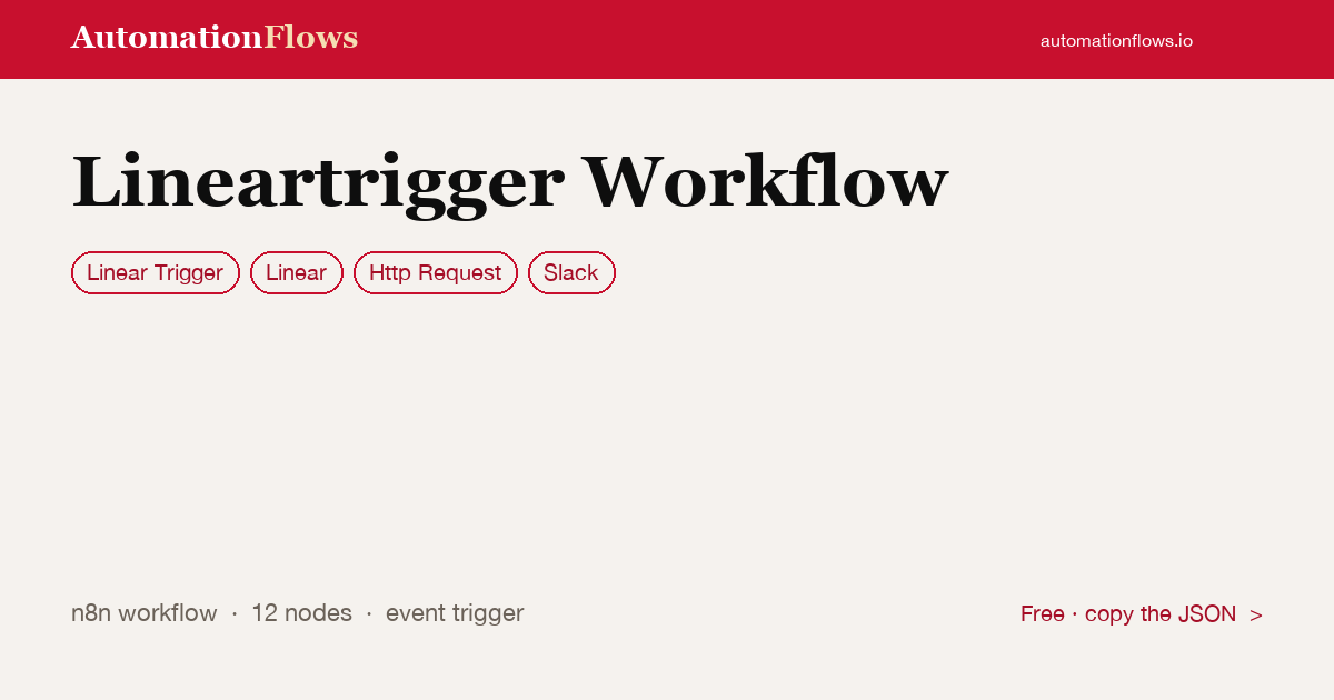 Lineartrigger Workflow — n8n workflow card showing Linear Trigger, Linear, HTTP Request integration