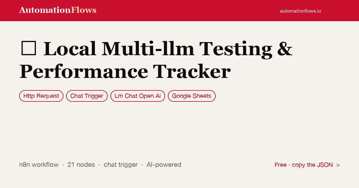 Local Multi-llm Testing & Performance Tracker — n8n workflow card showing HTTP Request, Chat Trigger, OpenAI Chat integration