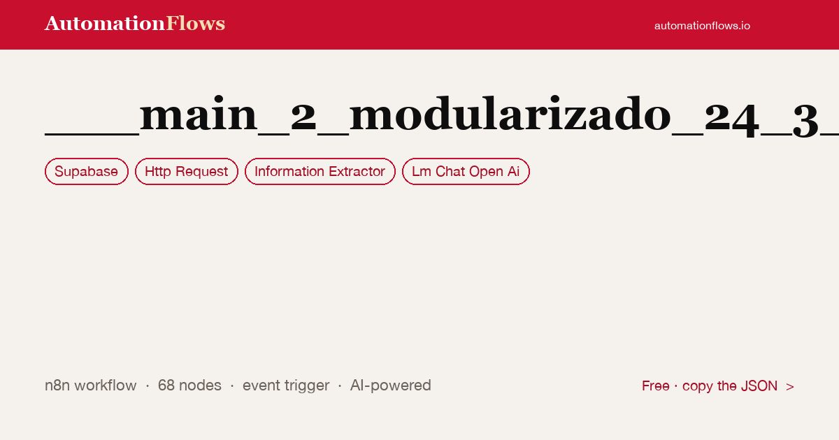 ___main_2_modularizado_24_3___ativo___advocacia_n8n___agente_encaminhamento_ — n8n workflow card showing Supabase, HTTP Request, Information Extractor integration
