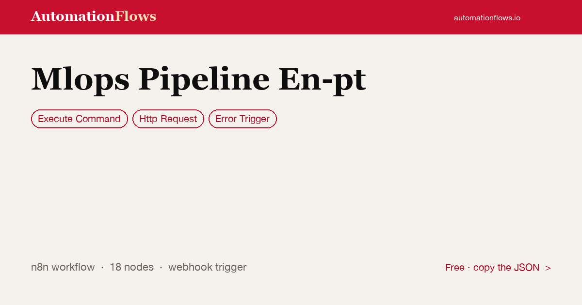 Mlops Pipeline En-pt — n8n workflow card showing Execute Command, HTTP Request, Error Trigger integration
