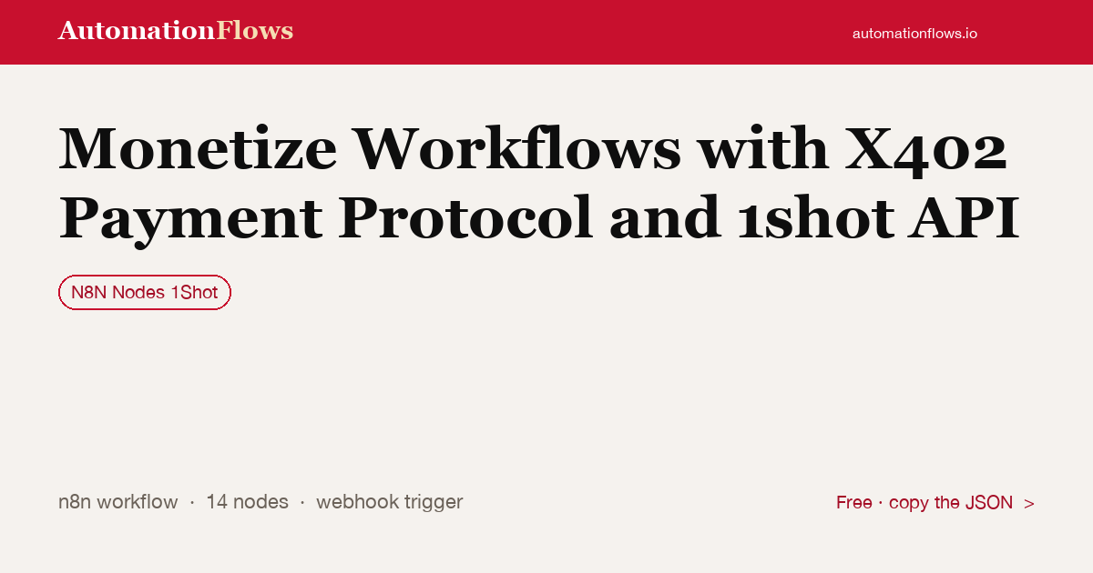 Monetize Workflows with X402 Payment Protocol and 1shot API — n8n workflow card showing N8N Nodes 1Shot integration