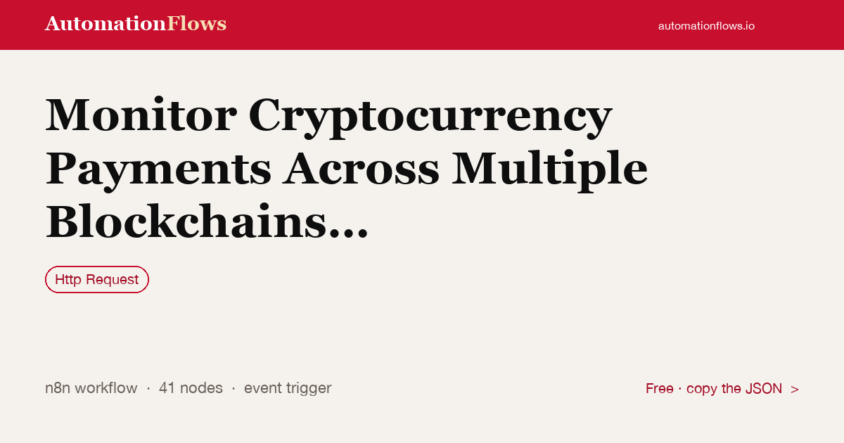 Monitor Cryptocurrency Payments Across Multiple Blockchains with Agentgatepay — n8n workflow card showing HTTP Request integration