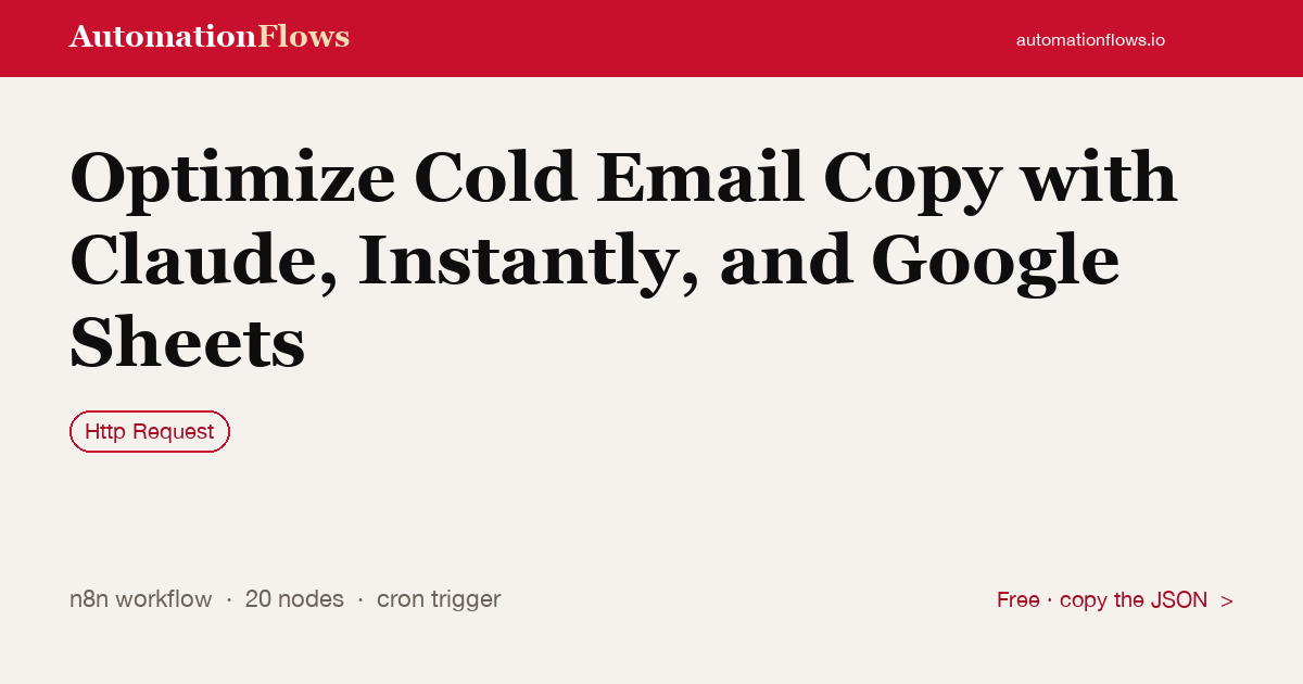Optimize Cold Email Copy with Instantly & Sheets — n8n workflow card showing HTTP Request integration