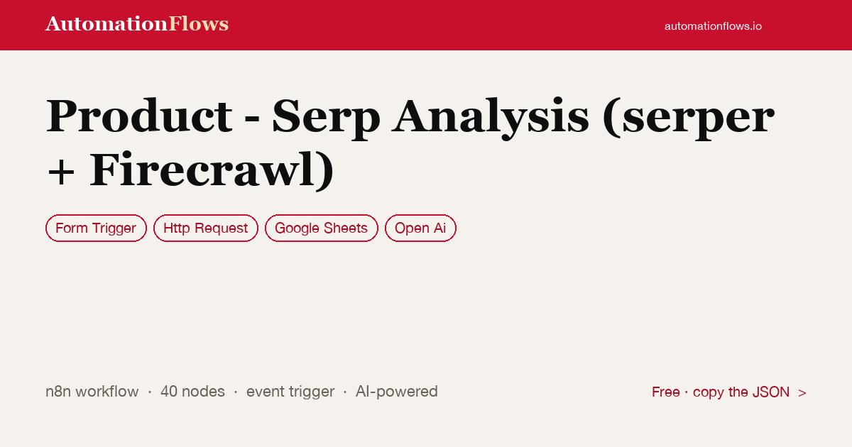 SERP Analysis with Serper & Firecrawl — n8n workflow card showing Form Trigger, HTTP Request, Google Sheets integration
