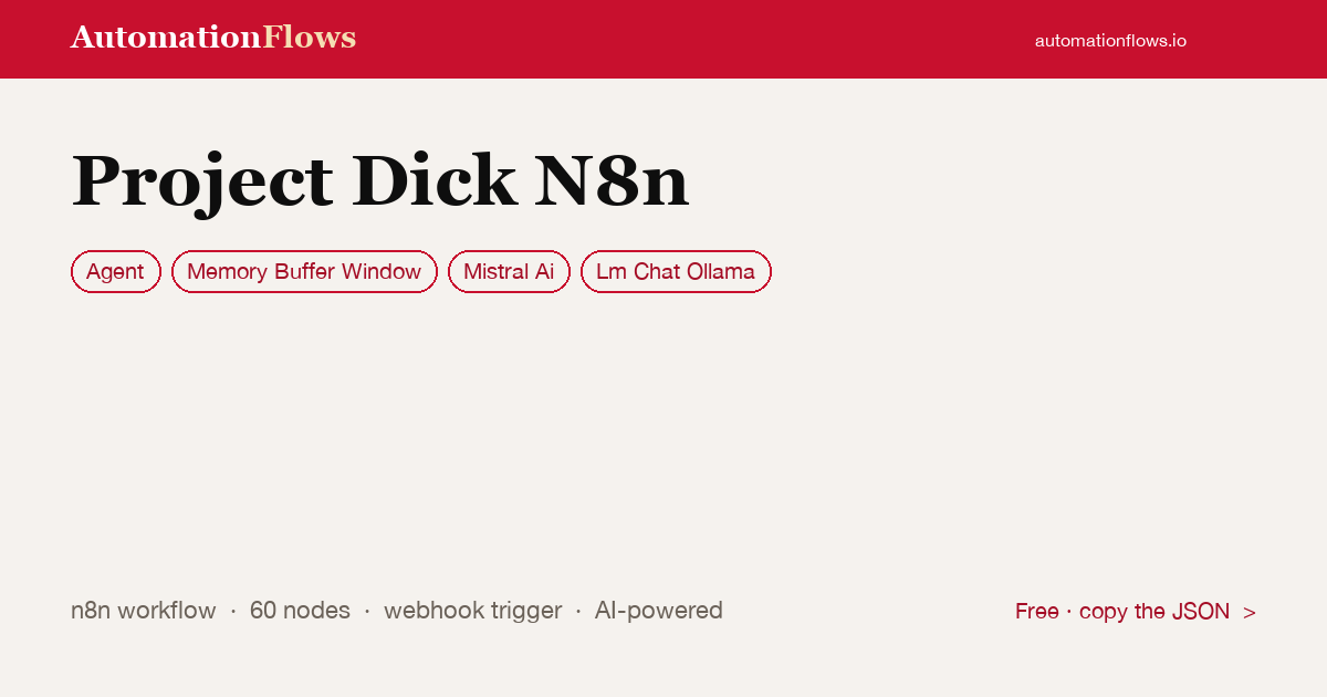 Project Dick N8n — n8n workflow card showing Agent, Memory Buffer Window, Mistral Ai integration