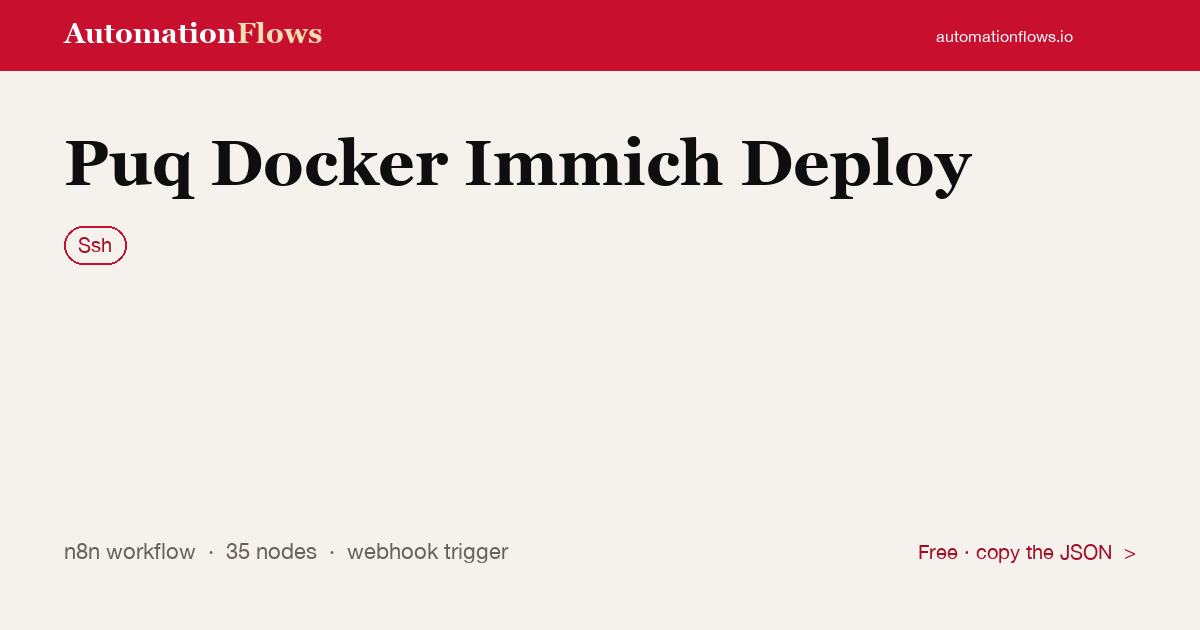 SSH Deploy Immich via Webhook — n8n workflow card showing Ssh integration