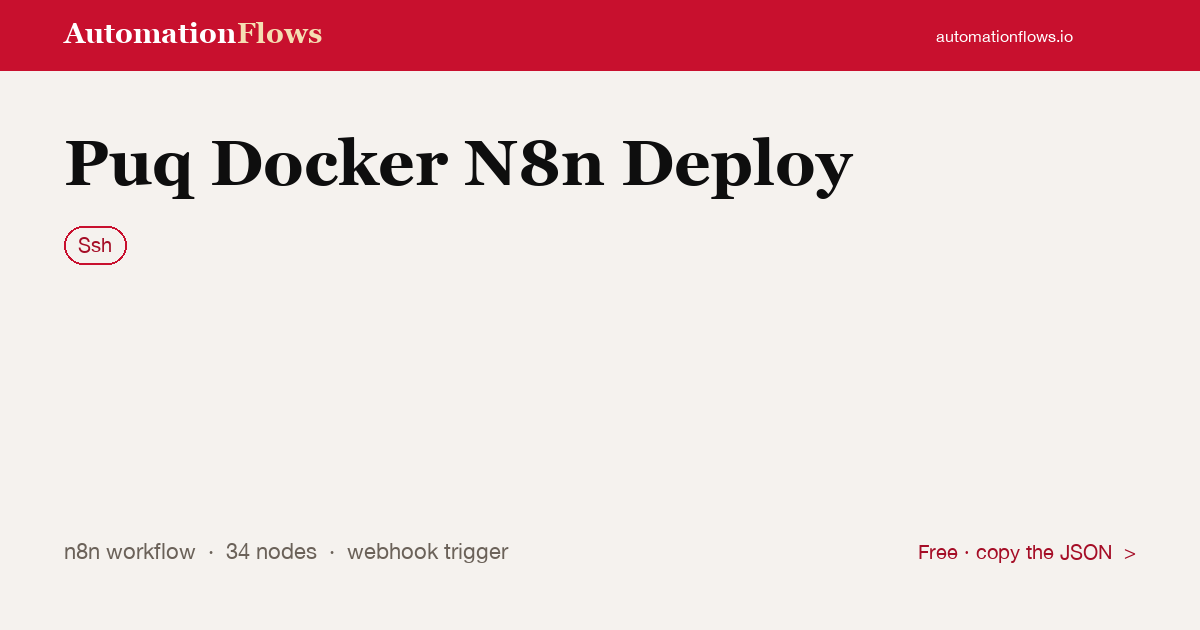 Deploy n8n via SSH Webhook — n8n workflow card showing Ssh integration