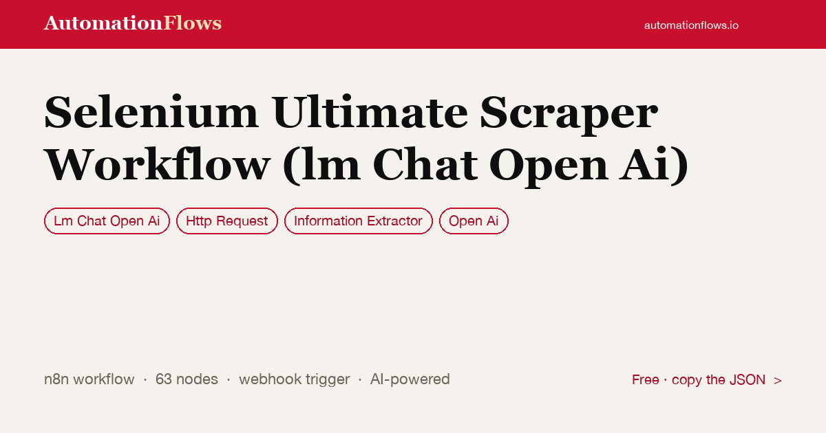 Ultimate AI Web Scraper — n8n workflow card showing OpenAI Chat, HTTP Request, Information Extractor integration