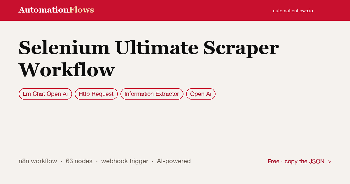 Ultimate AI Web Scraper — n8n workflow card showing OpenAI Chat, HTTP Request, Information Extractor integration