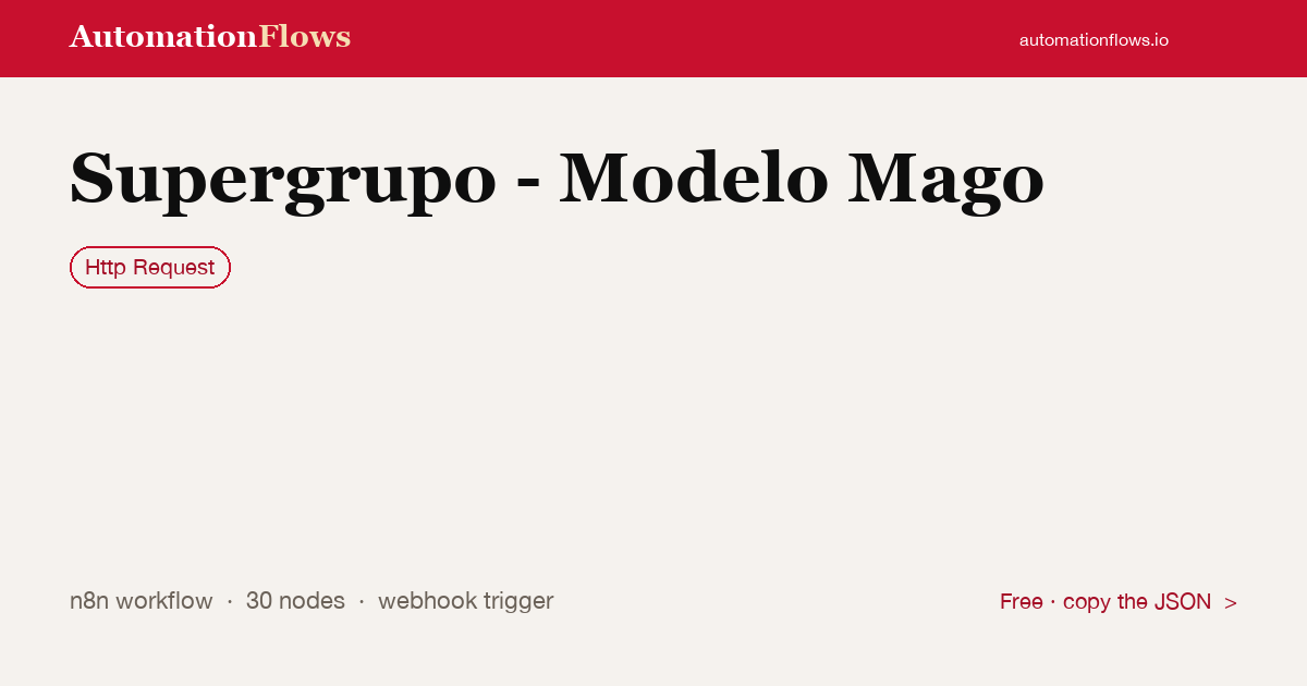 Supergrupo - Modelo Mago — n8n workflow card showing HTTP Request integration