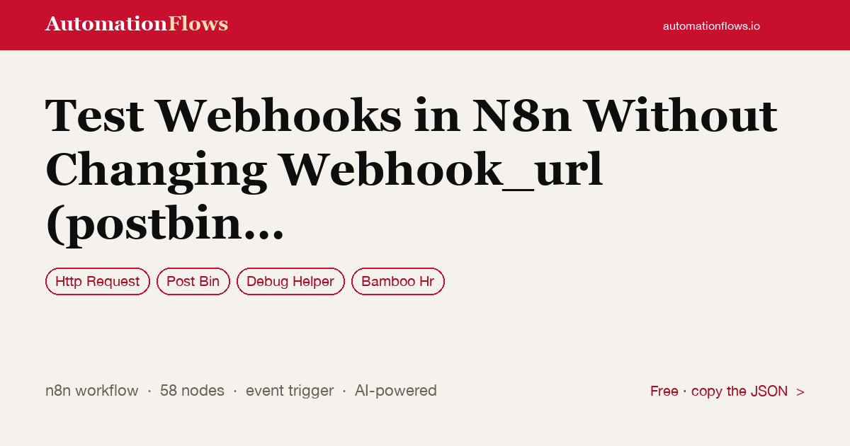 Test n8n Webhooks with PostBin & BambooHR — n8n workflow card showing HTTP Request, Post Bin, Debug Helper integration