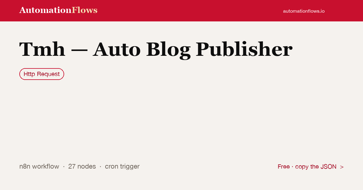 Tmh — Auto Blog Publisher — n8n workflow card showing HTTP Request integration